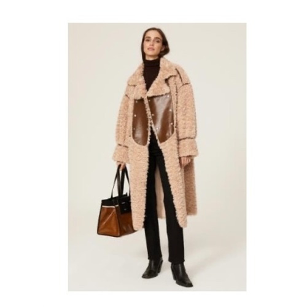 OOF Wear Reversible Teddy Faux Shearling Brown Coat Womens EU‎ Size 46 US XL